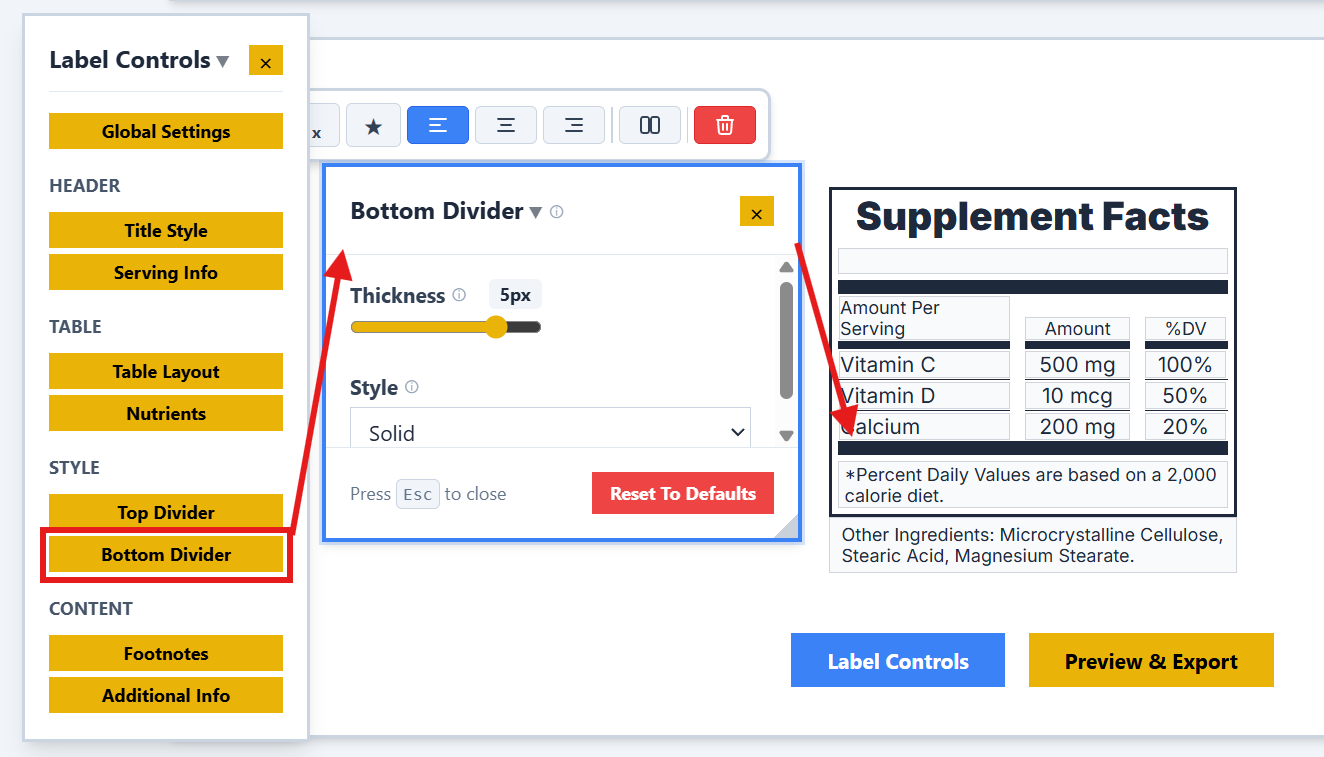 Bottom Divider Settings