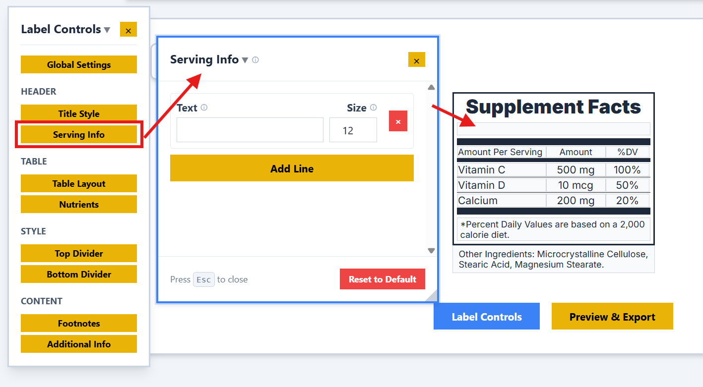 Serving Information Settings