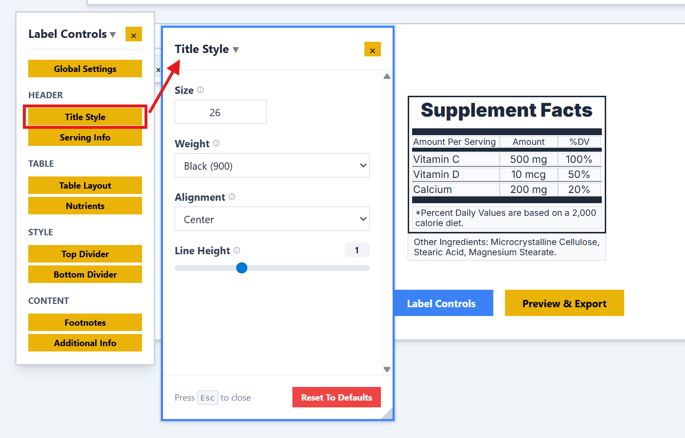 Title Style Settings
